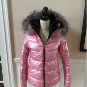 Gorski Pink Puffer Jacket. Reversible to black puffer jacket. Never Worn! XS